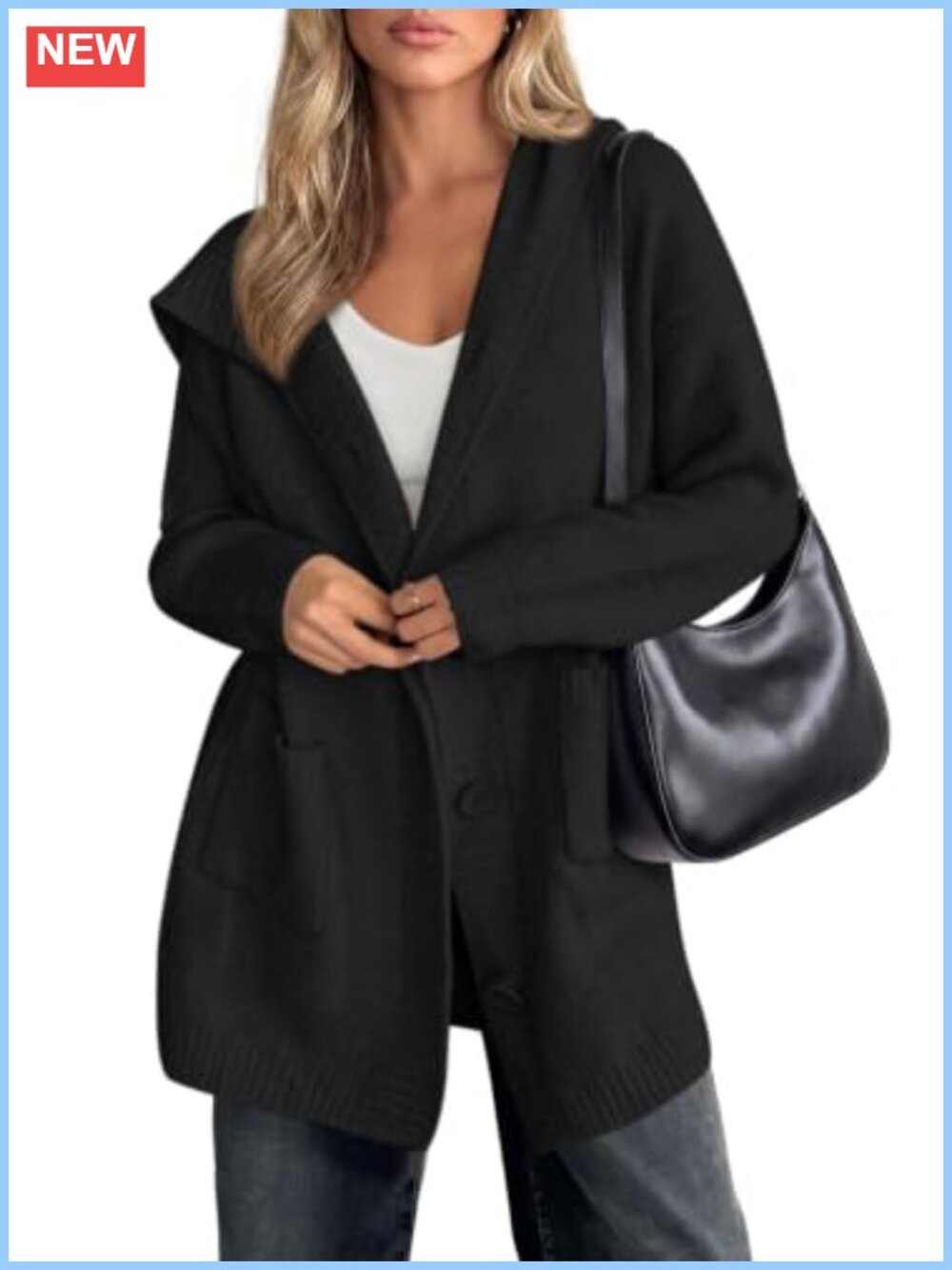 Chunky Knit Hooded Button Up Oversized Cardigan Sweater